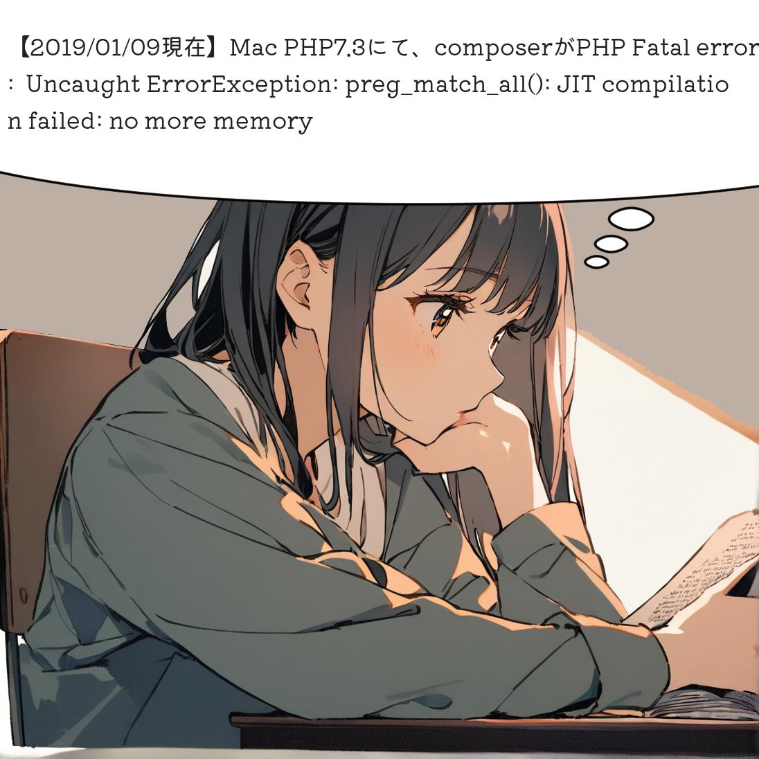 【2019/01/09現在】Mac PHP7.3にて、composerがPHP Fatal error:  Uncaught ErrorException: preg_match_all(): JIT compilation failed: no more memory
